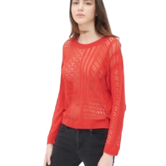 Sandro Paris Red Crochet Lace Sweater - 1 - Small - Picture 1 of 11
